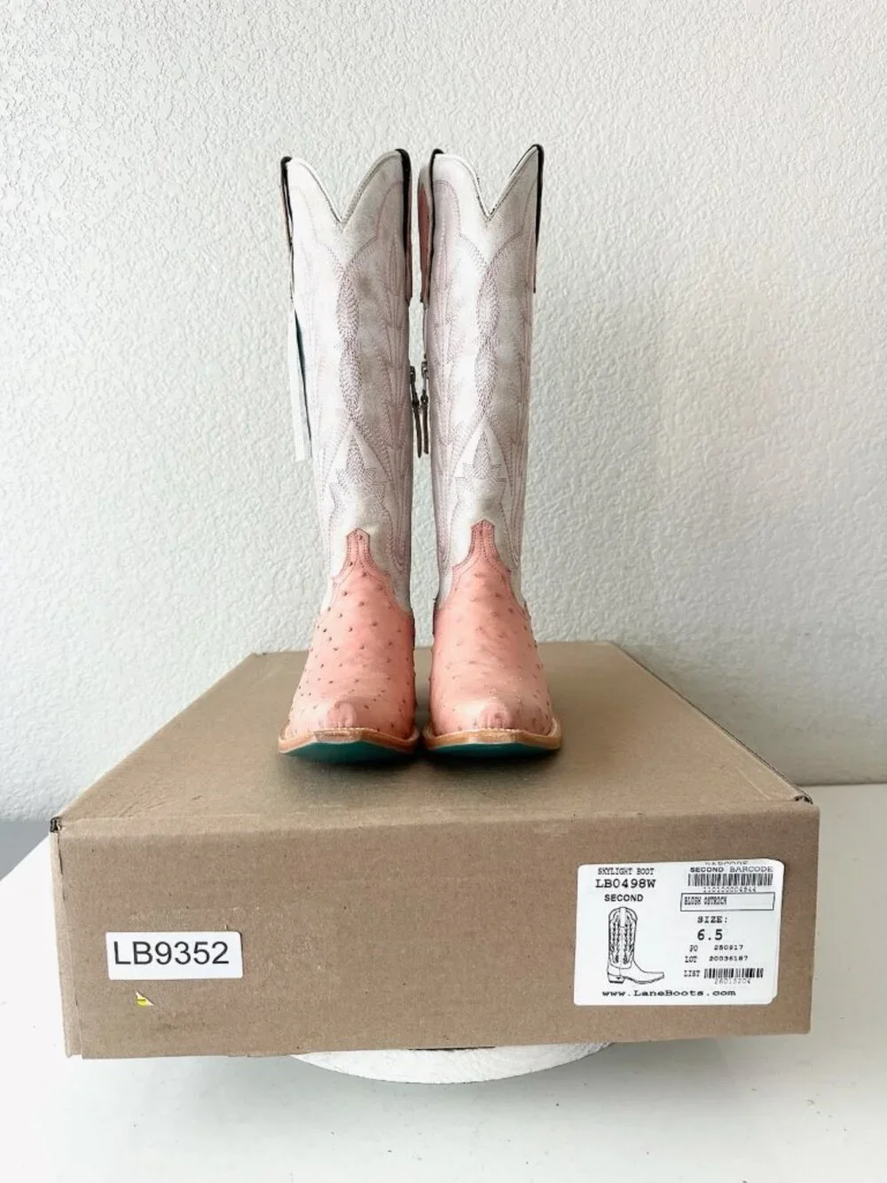 Lane SKYLIGHT Cowboy Boots Pink Ostrich Western Cowgirl Tall Snip Toe Womens 6.5 - Picture 11 of 12